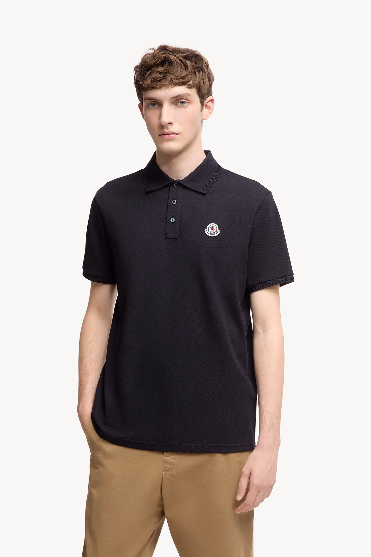 Polo de piqué de algodón con parche con logotipo Hombre Azul Noche Moncler 3